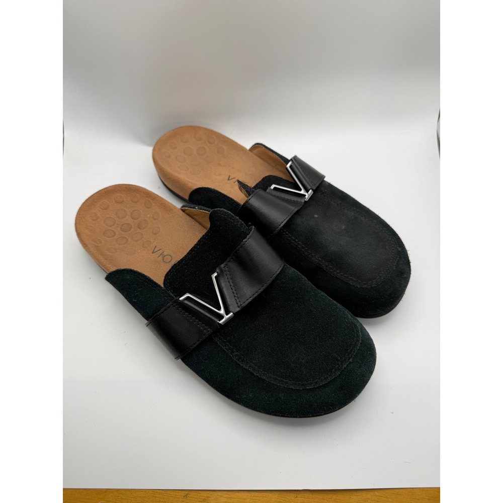 Vionic Maude Black Suede Mules Womens 8 Orthopedic Arch Support Slip On Shoes